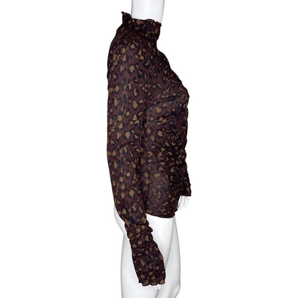 Free People Shirt Womens Medium Purple Cheetah Print Turtleneck Ruched Edgy Rock - Picture 2 of 7